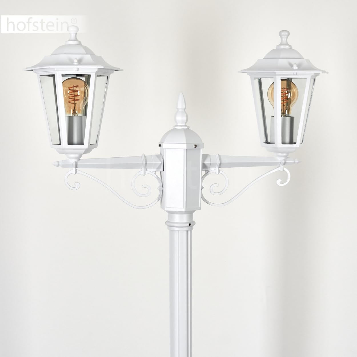 HOFSTEIN Kandelaber Loria Luminaire d'extérieur en métal/verre blanc/transparent, lampadaire style maison de campagne, antique, rétro, vintage, pour jardin, extérieur, terrasse, cour, hauteur max. 200