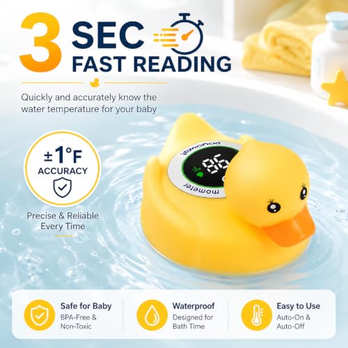 Image of Baby Bathtub Thermometer with LED Display Screen+Cute Duck toy-2-in-1 | Color Coded Alarm (Cold /Comfortable /hot) Bath Temperature Monitor, Adorable Floating Toys for Infants, Essential for Babies