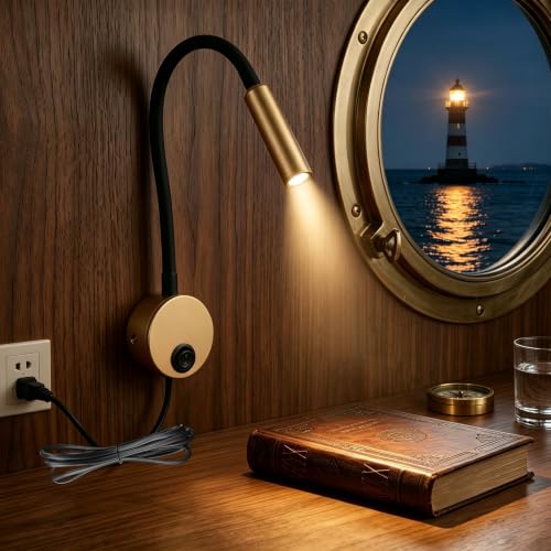 Image of 2-Pack Modern Gold Bed Reading Light Wall Mount Lamp, 25 Focused Beam 3000K Warm White for Bedroom Decor, Luxury Reading Lamps for Bed Headboard, 4.92ft Plug-in, AC 85-265V