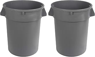 Amazon Basics Heavy Duty Durable Round Trash Can, Grey, 32 gallon (Pack of 2)