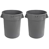 Heavy Duty Durable Round Trash Can, Grey, 32 gallon (Pack of 2)