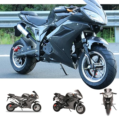 Xisulay Pocket Rocket Motorcycle, 4-Stroke 50cc Motorcycle with Front Rear Disc Brakes, Dual Headlights Pocket Gas Motorbike, Kids Dirt Bike, Mini Motorcycles for Adults Trail Racing Up to 40KM/H Bla