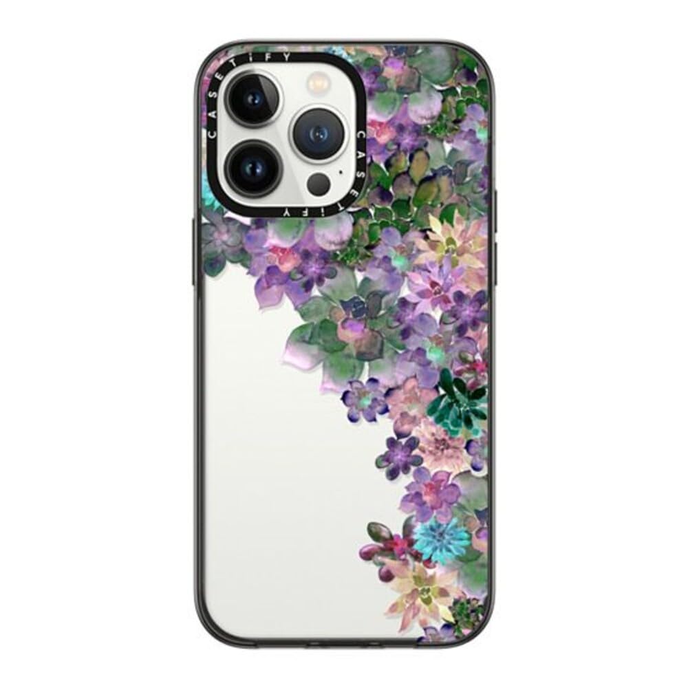 CASETiFY Compact iPhone 14 Pro Max Case [4 ft. 2X Military Grade Drop Protection/Slim/Lightweight] - My Succulent Garden - Clear Black