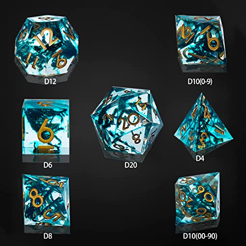 Resin Dice Set 7 Pieces, Sharp Dnd Dice Set With Dice Box Handmade Multi-Side D&D Dice Colorful Dungeons And Dragons Game Dice Role Playing Rpg Magic Table Game (Moss Gold) #TOP4