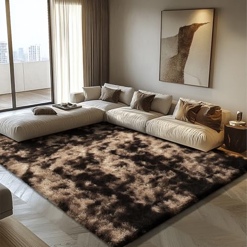 Shag Area Rug for Bedroom 5x8,Fluffy Area Rugs for Living Room,Soft Fuzzy Rug Non-Shedding Indoor Plush Carpet for Kids Bedroom Nursery Dorm Home Decor,Tie-Dyed Coffee