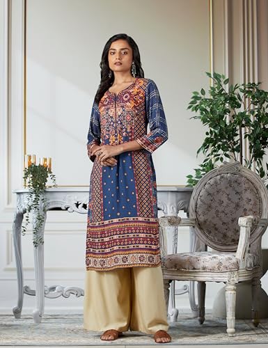 Image of BIBA Women Rayon Straight Fit Liva Printed Kurta