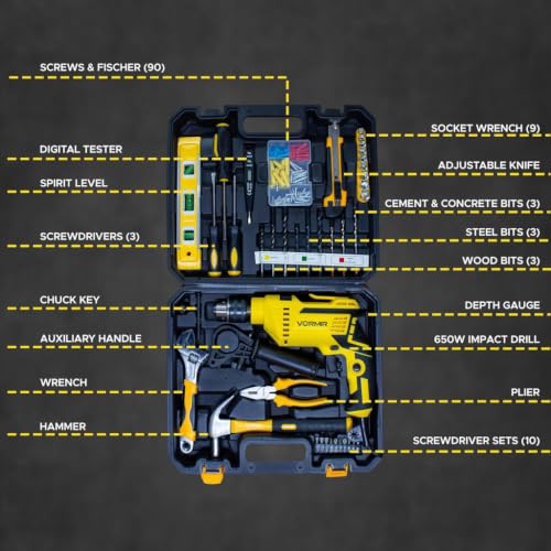 Image of VORMIR VR TD13-139 650W Impact Drill Tool Kit with Green Laser Level | 139-Piece DIY Set | 13mm Chuck | 2800 RPM | 520nm Laser | Self-Leveling | Home Repair Tools