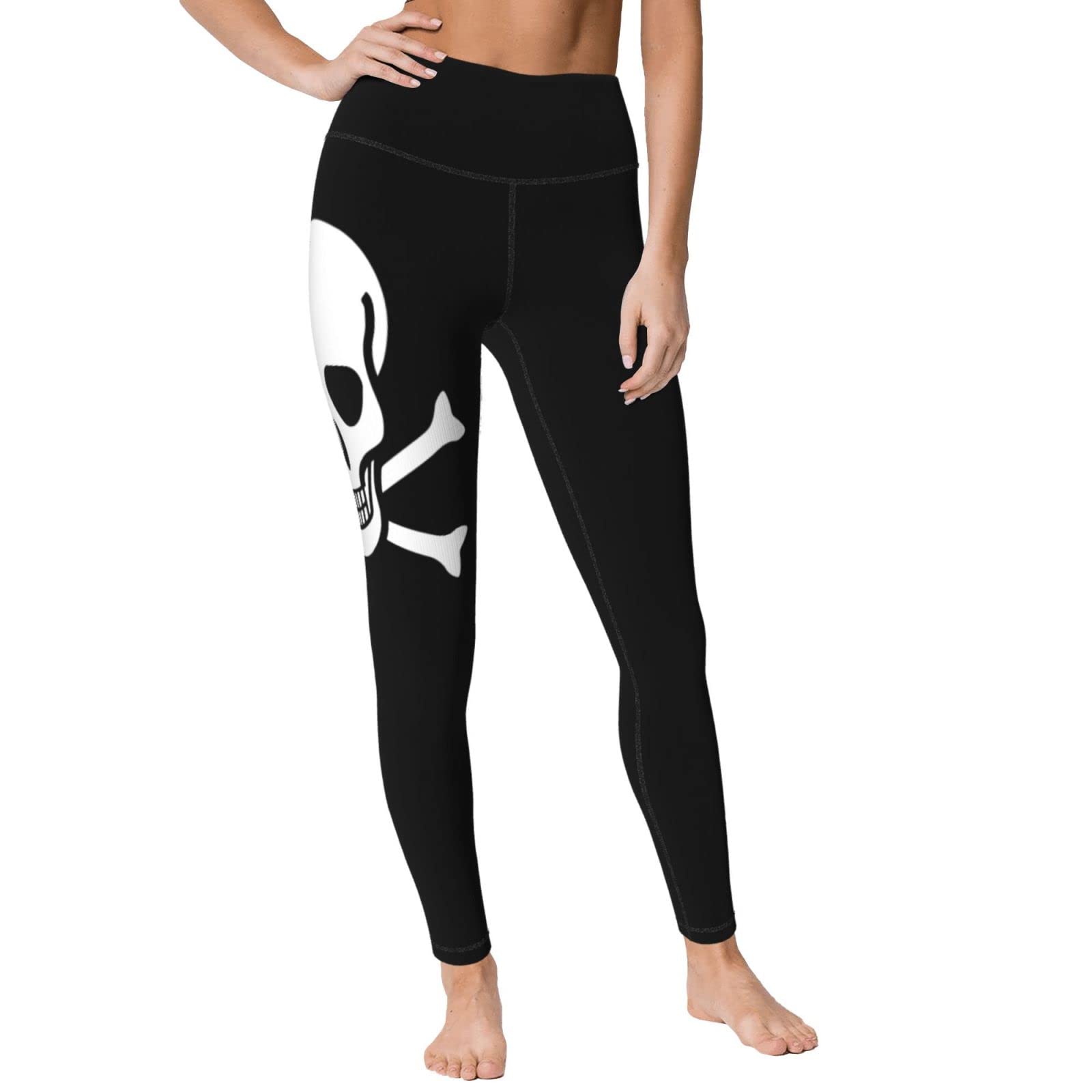 Crossbone Skull Head Women's Yoga Pants Capri Leggings High Waist Tights Skinny Pants Black