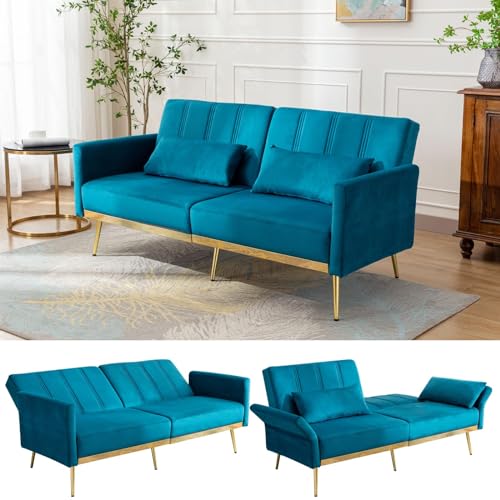 dannratch 70'' Futon Sofa Bed Velvet Convertible Sleeper Sofa Tufted ...