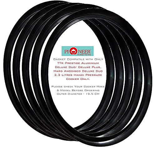 Image of Pioneer Rubber /Nitrile /Seal /Ring /Belt Black Gasket Compatible For Prestige Outer Lid Pressure Cooker Handi 3.3 | 3 | Litres Aluminium | Steel | Hard Anodised (Pack of 5)