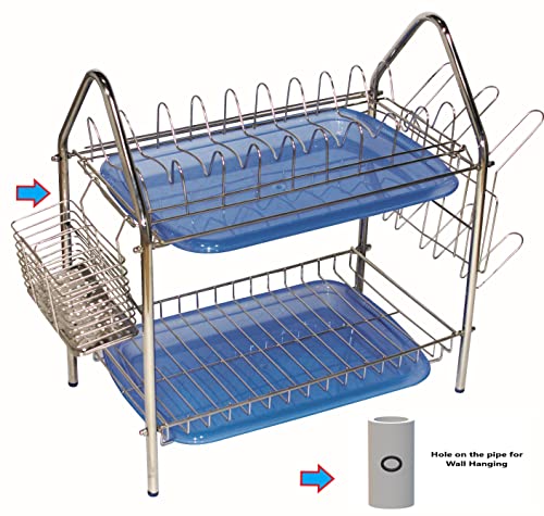 Image of AMOL Stainless Steel Kitchen Dish Rack | Rust-Resistant Utensil Stand with Glass & Spoon Holder | Wall Mountable Modular Kitchen Organizer (Made in India) (Height- 19 Inches)