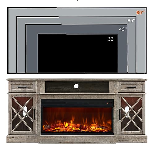 Okd PFC70FP36 3-Sided Glass Farmhouse Fireplace Tv Stand For Tvs Up To 80'', Highboy Entertainment Center With Glass Door Storage Cabinet, 70'' Large Tv Stands With 36'' Electric Fireplace thumb #4