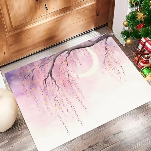 MULERN Zerbino Ingresso Esterno 90x150cm, Acquerello Tappeto Impermeabile, Fiore Di Ciliegio Salice Piangente Zerbini Antiscivolo Lavabile, Tappeti Assorbente per Porte Anteriori Posteriori, rosa