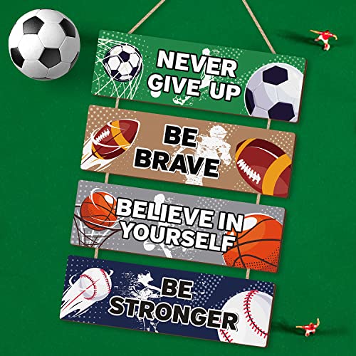 HLNIUC Sport Themed Wall Decor,Football Wood Sign(3.5"x12"),Inspirational Never Give Up Wooden Sign,Basketball Wood Hanging Wall Art for Boys Kids Room Playroom Nursery Decor(Retro Style) - Image 5