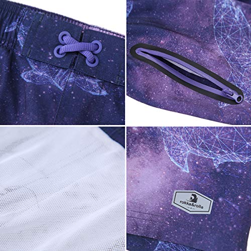 Image of Rokka&Rolla Boys' 4-Way Stretch Swim Trunks Board Shorts Bathing Suit Swimwear with Mesh Lining, UPF 50+