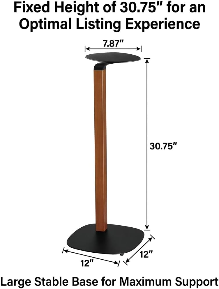 ynVISION.DESIGN Uinversal Wood & Metal Speaker Stands Pair – 30.75" Floor Standing for Bookshelf & Compact Speakers | 22 lb Capacity | Cable Management (Black and Walnut, Universal Speaker Stand)