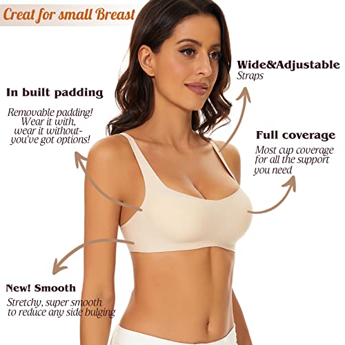 Haullps Ultra-Light Wirefree Seamless Bra High Stretch Microfiber Comfort Bralette For Women With Removeable Pads Beige #TOP3