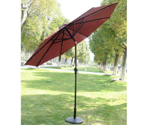 Outsunny Outdoor Patio Umbrella with Tilt and Solar Powered LED Lights, 9-Feet, Wine Red