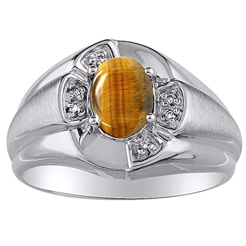 Bague œil de tigre et diamant en argent plaqué or, le cadeau idéal et symbolique