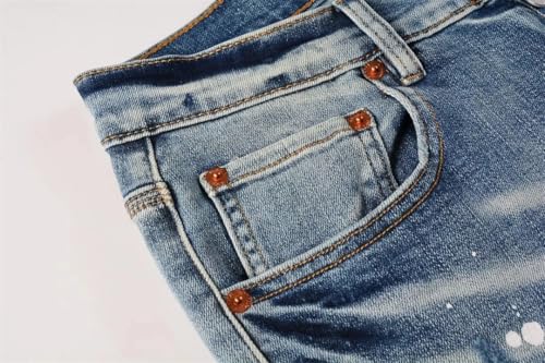 Men's Jeans High Street Ripped Distressed Repair Low Rise Skinny Denim Trousers Pants3