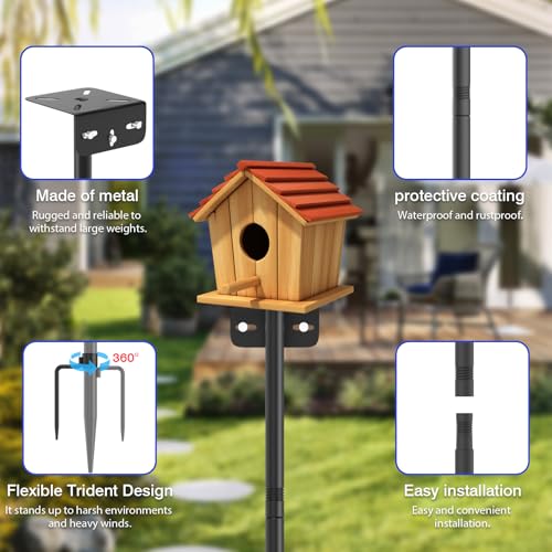 Image of AHRLHR 80 Inch Adjustable Bird Feeder Pole,Bird House Pole Suitable for Feeders & Birdhouse,Weather Station,Heavy-Duty Rustproof Design,Enhance Outdoor Decor & Birdwatching Experience