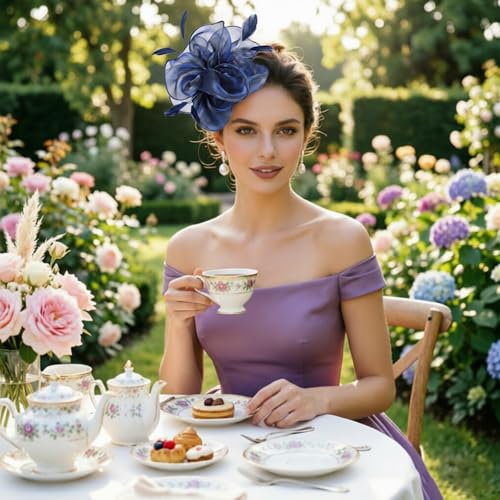 Image of DRESHOW Fascinators Hat Tea Party Headwear Ribbons Feathers on a Headband and a Clip for Women