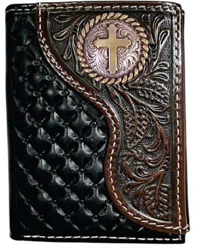 Custom Rugged Cross Nocona Black Cherry Tooled Tri-fold Wallet