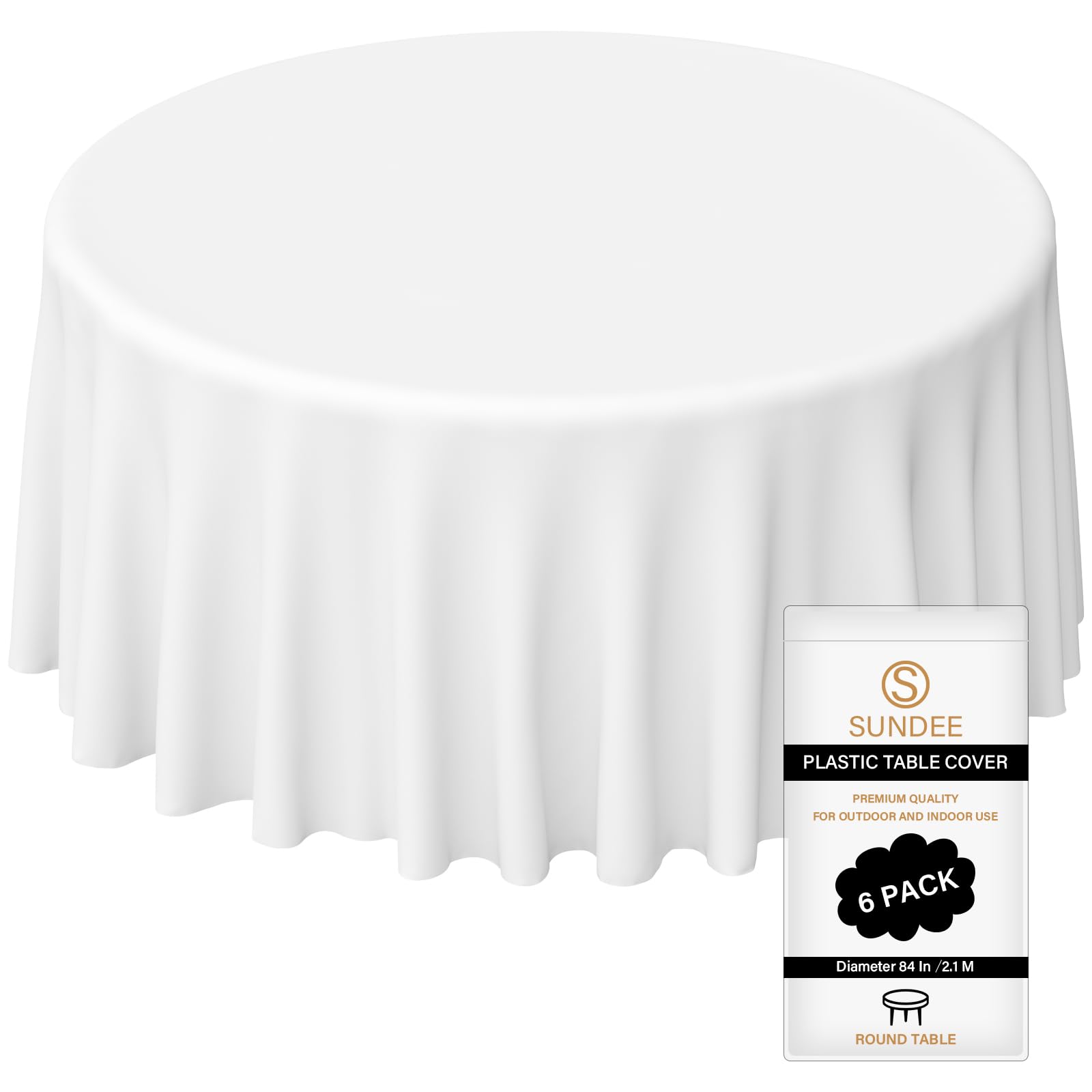 sundee Plastic Round Tablecloth 84 inch, 6 Pack Plastic Table Cloth Wipeable, 84 Inch Round Waterproof Party Tablecloth for kids Party Birthday Festive Party - White