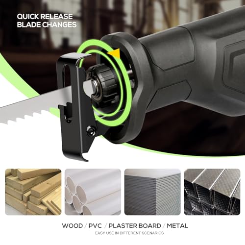 Inequalit Reciprocating Saw, 6Amp 3000SPM Variable Speed Corded Reciprocating Saw with 4/5\" Stroke Length, 4-1/2\" Max Cutting Depth for Wood, Soft Metal and PVC Pipes Cutting - Thumbnail 5