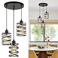 foucasal Pendant Lights Kitchen Island Black Pendant Light Fixtures 3-Light Spiral Iron Kitchen Island Lighting Adjustable Hanging Cluster Pendant Lighting for Dining Room with Clear Glass Shade