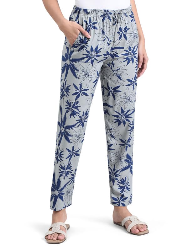 Image of GO COLORS Women Printed Woven Viscose Mid Rise Lounge Pants