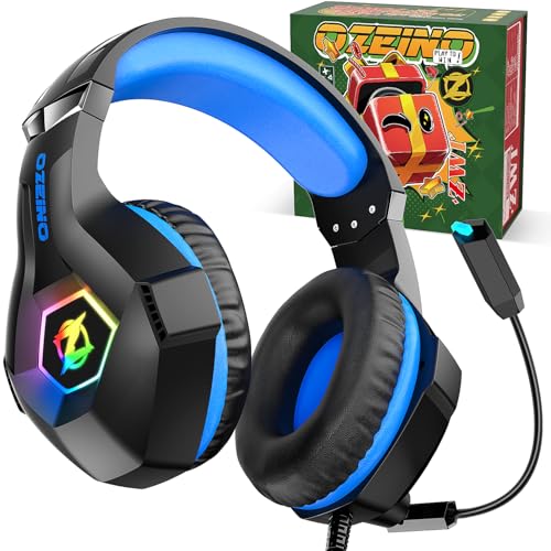 Ozeino Casque Gaming, Cadeau de Noël pour Gamers, Casque Gamer pour Micro RGB 7 Couleurs Transducteurs 50mm Stéréo Basse Micro Anti-Bruit Réglable Compatible avec Ps5 Ps4 PC Switch Xbox Series X & S