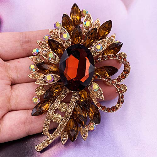 Image of SELOVO Big Large Flower Bow Brooch Scarf Decoration Brooch Pin Gold Tone
