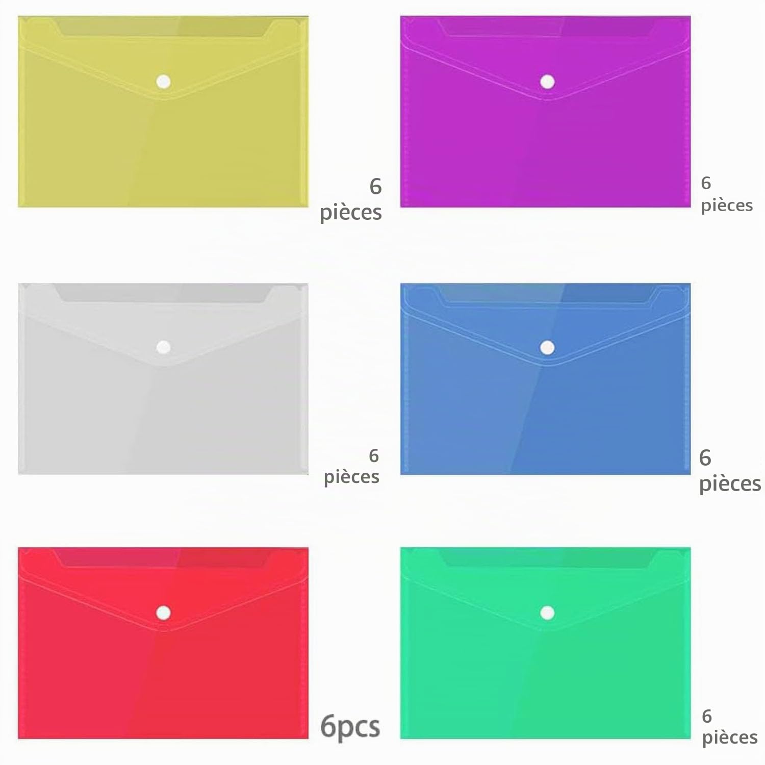 36 Pièces Pochette Plastique Documents, Pochette à Bouton Pression, Porte Document en Plastique Coloré, Dossiers en plastique transparent, pour Maison, Bureau, l'école (A4)
