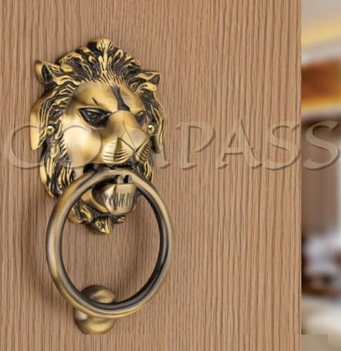 Image of COMPASS Lion Mouth Brass Home Decor | Door Decor | Door Knocker with Antique Finish | 7 inch | Pack of 1