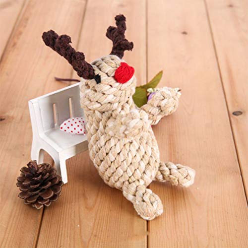 ABOOFAN Brinquedo de mastigar de Natal com design de rena de algodão e corda para dentição de cães,