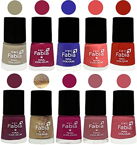Image of SMC Fabia ALL IN ONE (PACK OF 10), Long Lasting Glossy Nail Polish, 6 ml Each, All Vibrant Colours,01711
