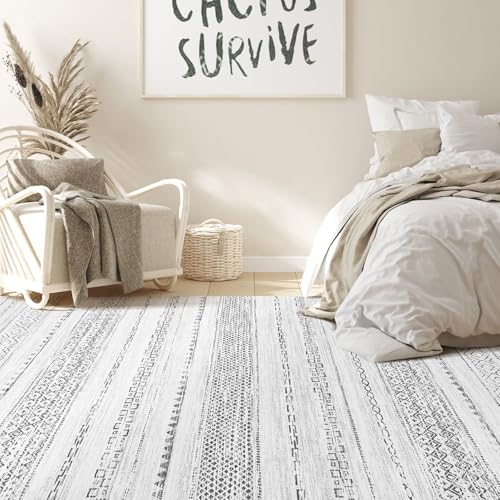 Nakagishi 6x9 Area Rugs Living Room: Washable Boho Large Neutral Soft Farmhouse Rug Stain Resistant Modern Indoor Floor Non-Slip Carpet for Bedroom Nursery Kids Playroom Office Dining Room Dorm- Grey