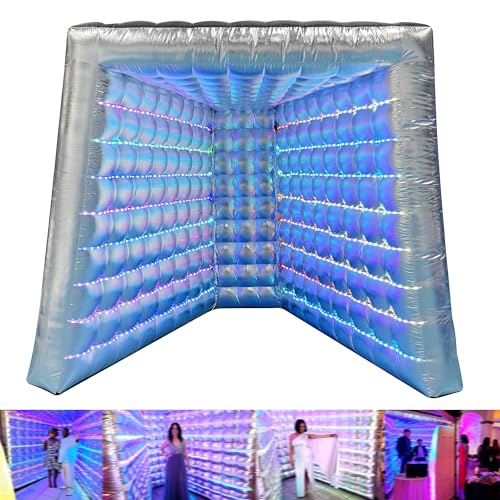 SAYOK Inflatable Photo Booth Enclosure LED Inflatable Photo Booth Backdrop Inflatable Silver Wall for Glow Party/Wedding/Event/Show