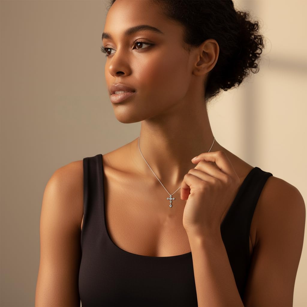 URTHEONE Moissanite Cross Necklace for Women 925 Sterling Silver 18K White Gold Plated Sparkling Moissanite Pendant Faith Jewelry Women's Jewelry - Image 3