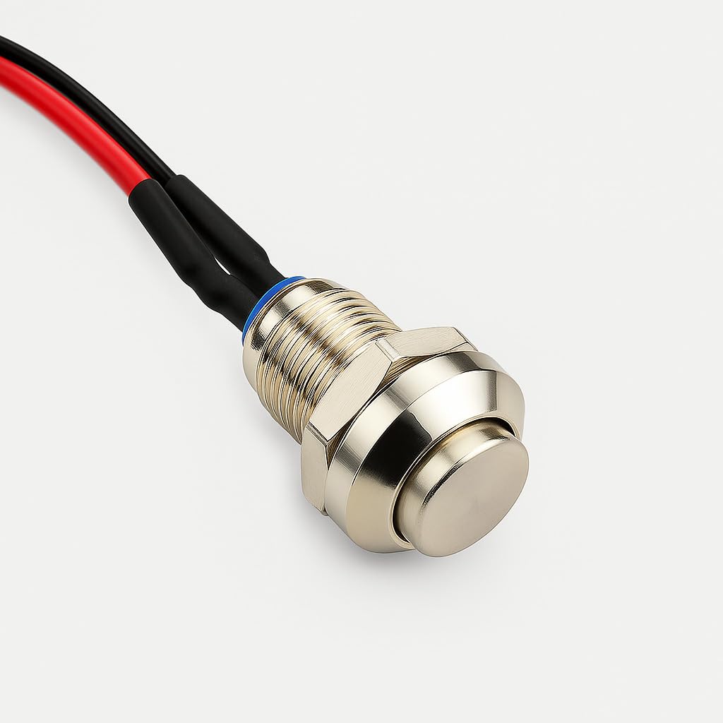 Gebildet 4 sztuki Metalowy Chwilowy Przełącznik Przyciskowy Wodoodporny Srebrny Punkt, 8mm Mini Mikro Okrągły 0-250V Samoczynny Reset do Dzwonek Power Start, Złota Stopka