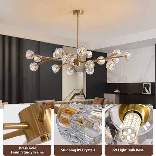 WECHAET Mid Century Modern Gold Sputnik Chandeliers for Dining Room Light Fixture, 18-Light Crystal Chandelier for Living Room Kitchen Island Bedroom, Dia 47.2" by WECHAET - Used condition - Image 5