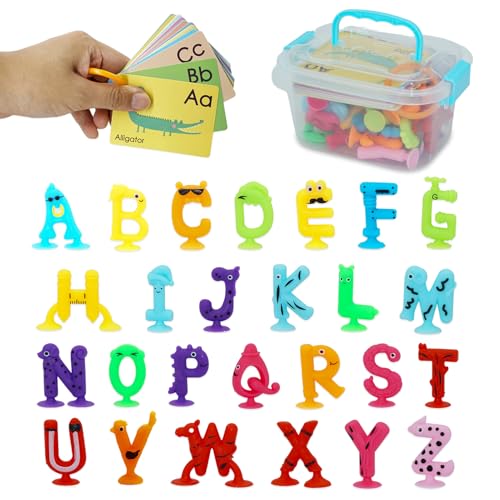 Alphabet Letters Learning Suction Toys: ABC Silicone Toys Airplane/Windows/Car/Travel Toy for Kids Preschool Educational Montessori Sensory Toy