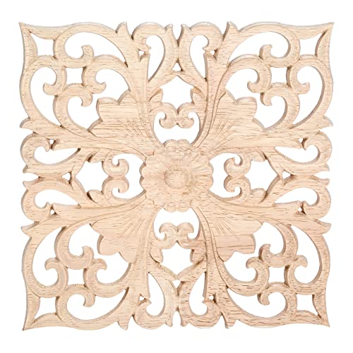 MUXSAM Square Wood Carved Onlays Appliques, Unpainted Ornate Wooden Carvings Center Decals for Closet Door Cabinet Drawer Wall Ceilling Dresser Wardrobe Furniture DIY Decor(1-Pack, 15cm/6