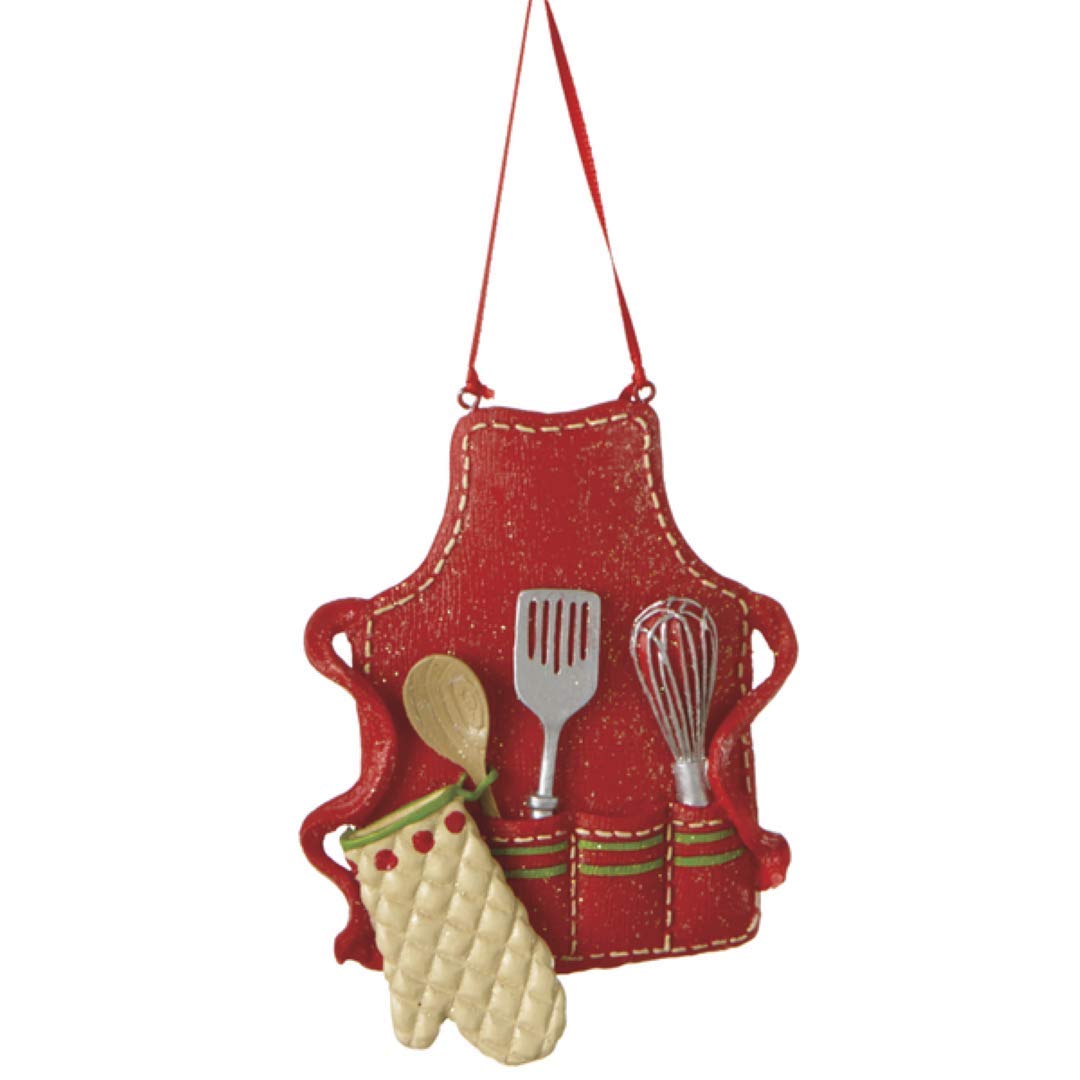 Midwest-CBK Cute Christmas Holiday Pastry Chef Bakers Apron Ornament, Red, Medium, 3.5" x 3"