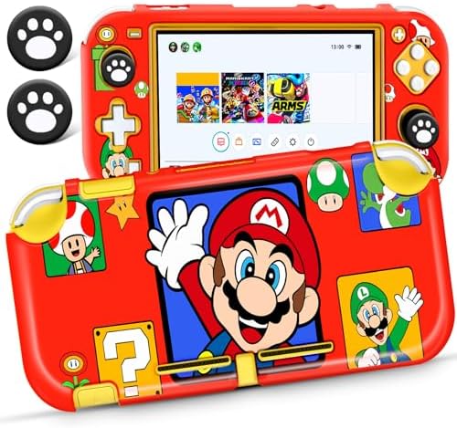 for Nintendo Switch Lite Case Cute Cartoon Anime Design Cases Kawaii Fun Funny Fashion Hard Slim Protective Shell Cover + 2 Thumb Caps for Kids Boys Teens Girls for Switch 2019 Red