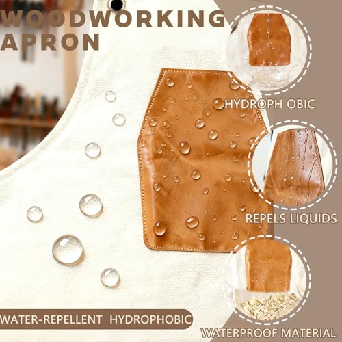 Image of Woodcarving Apron-Work Apron with Brown Leather Chest Patches, Tool Pocket