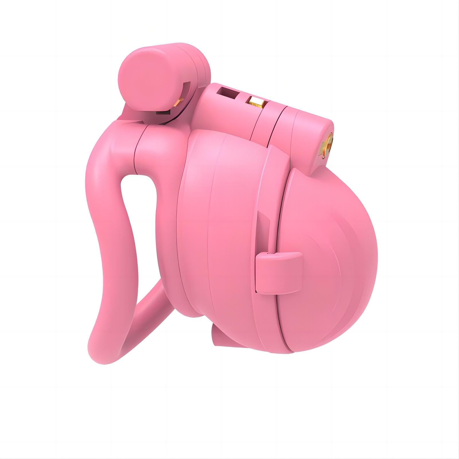 Cage de Chasteté en Résine de Nylon avec 30 Dents et 2 Serrures Cachées SM Jouets Sexuels Masculins Cage de Pénis avec 4 Anneaux Amovibles pour L'entraînement du Pénis Masculin (Arc Ring,Pink)
