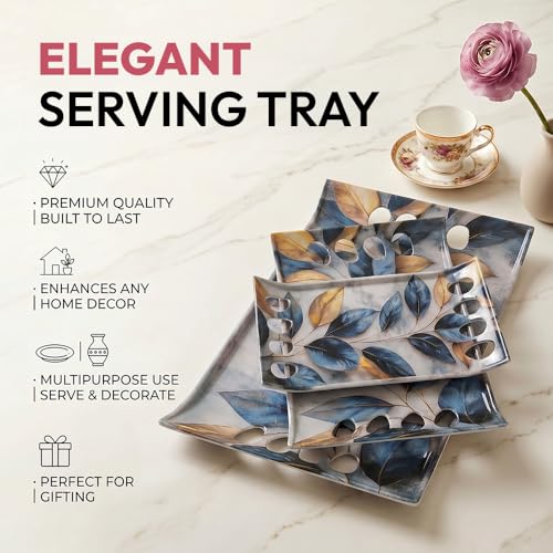 Image of U.P.C Tray Set for Serving /Serving Tray Set of 3 / Premium Printed Tray for Serving /Multi-Use Nashta Plate (Small, Medium & Large)