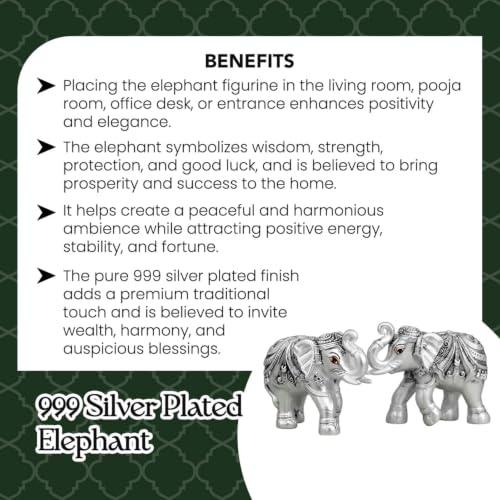 Image of Ekhasa 999 Pure Silver Plated Elephant Statue Pair for Vastu & Good Luck with Velvet Gift Box | Home & Office Decor | Housewarming Ceremony, Wedding, Griha Pravesh, Diwali & Festive Gift
